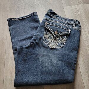 Nine West Womens Jeans 12/31 Dark Wash Denim Embroidered Back Pocket Straight Le